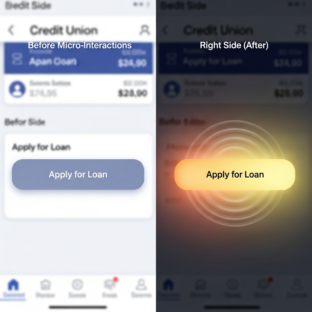 Before and after comparison of credit union loan button with micro-interactions: static vs glowing ripple effect