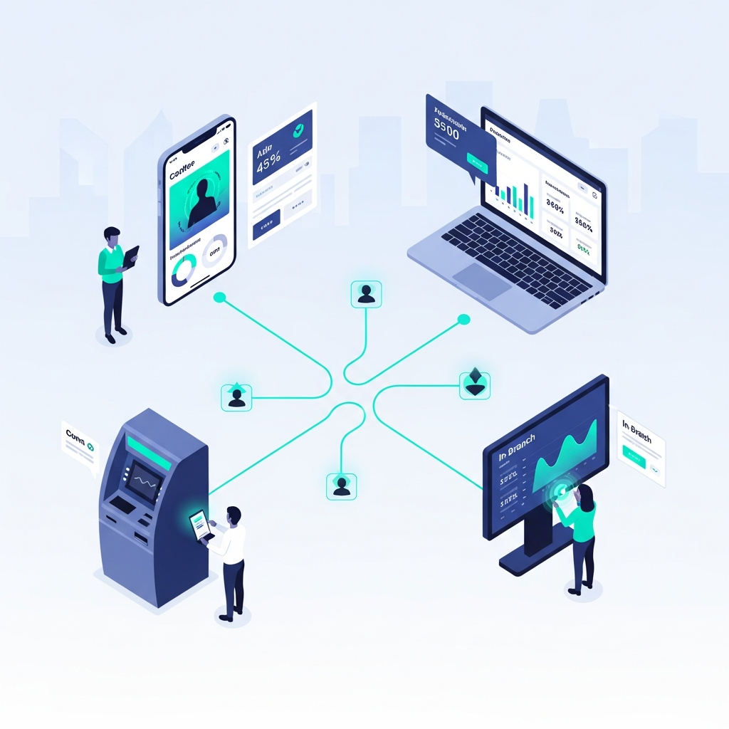 Digital branching illustration showing multi-device connectivity for credit unions