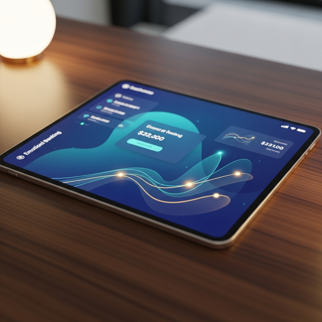 Modern luxury digital banking interface on a sleek tablet