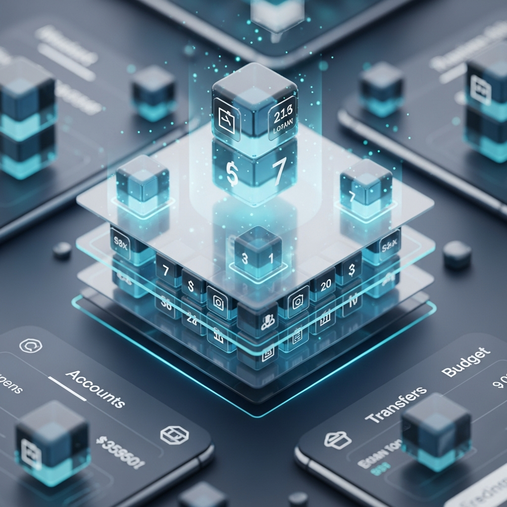 Futuristic representation of data chunking in a fintech app