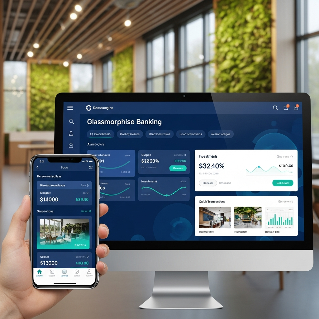 Futuristic Credit Union Digital Dashboard on Desktop