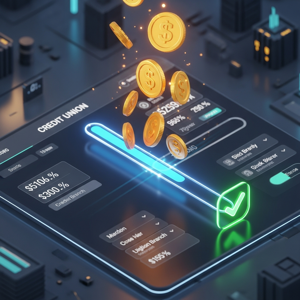 3D Isometric Credit Union Dashboard with Progress Bar