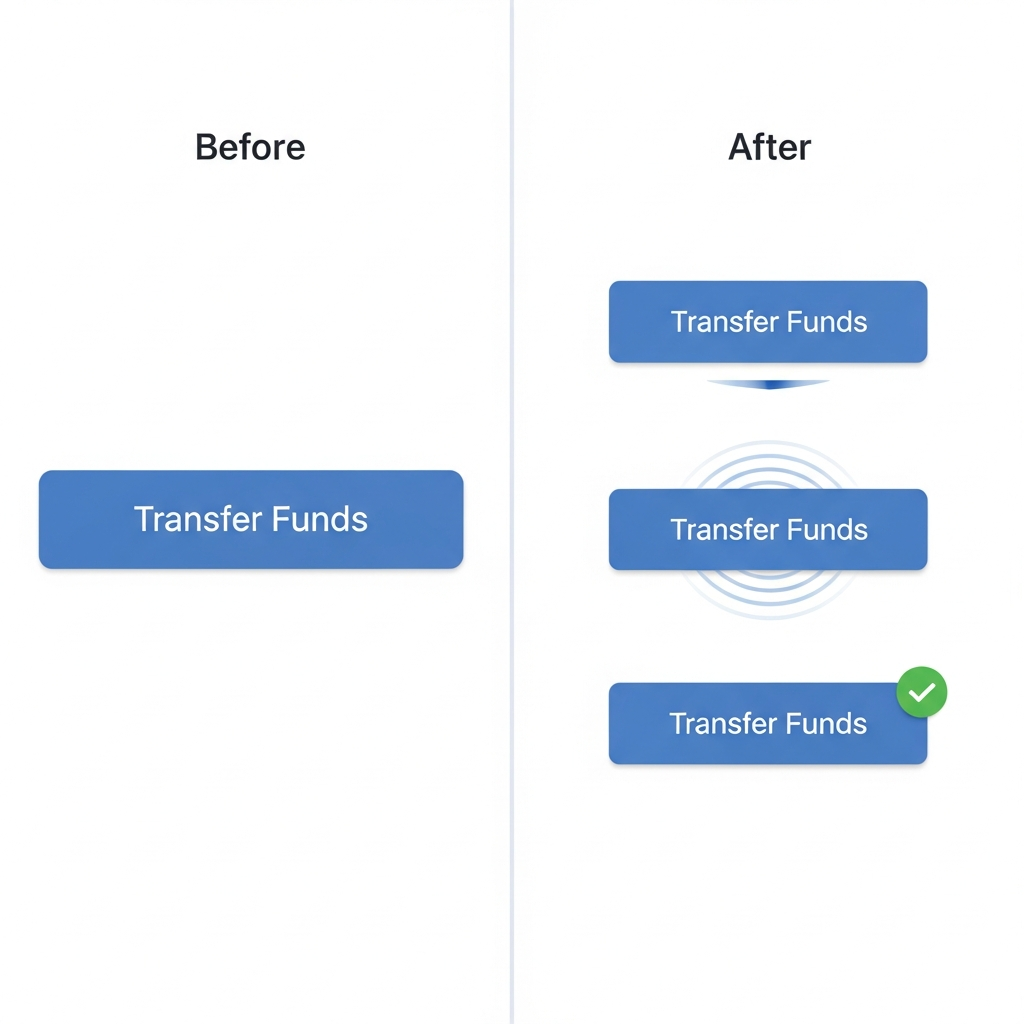 Before and after comparison of transfer button with micro-interaction