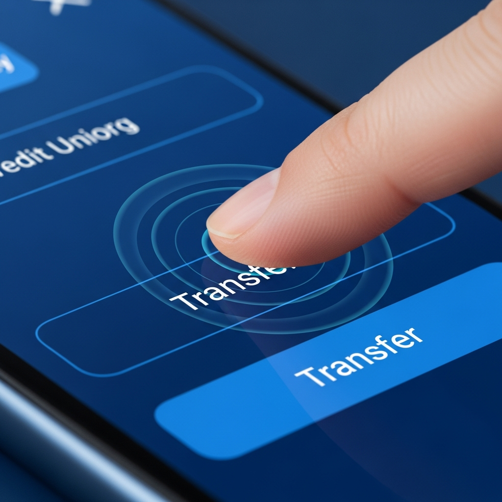 Haptic feedback micro-interaction in credit union transfer button