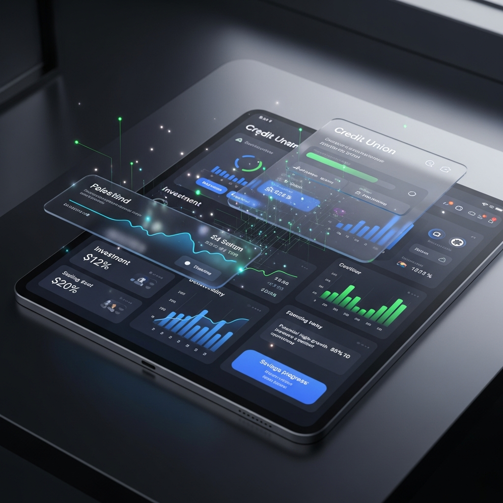 Futuristic Credit Union Digital Dashboard with AI Analytics