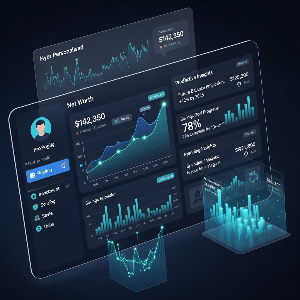 High-tech 3D render of Credit Union Digital Transaction Flow