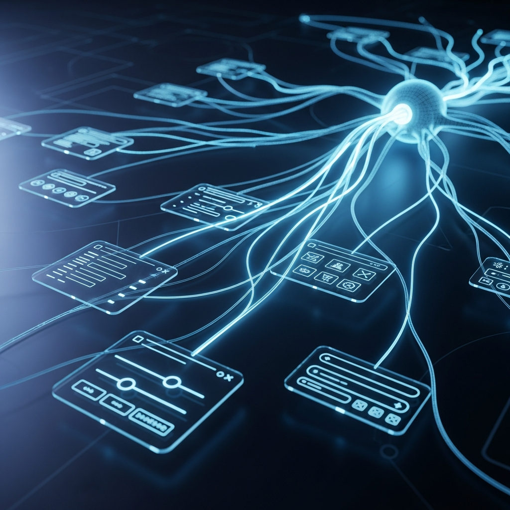 Futuristic 3D abstract visualization of cognitive load pathways