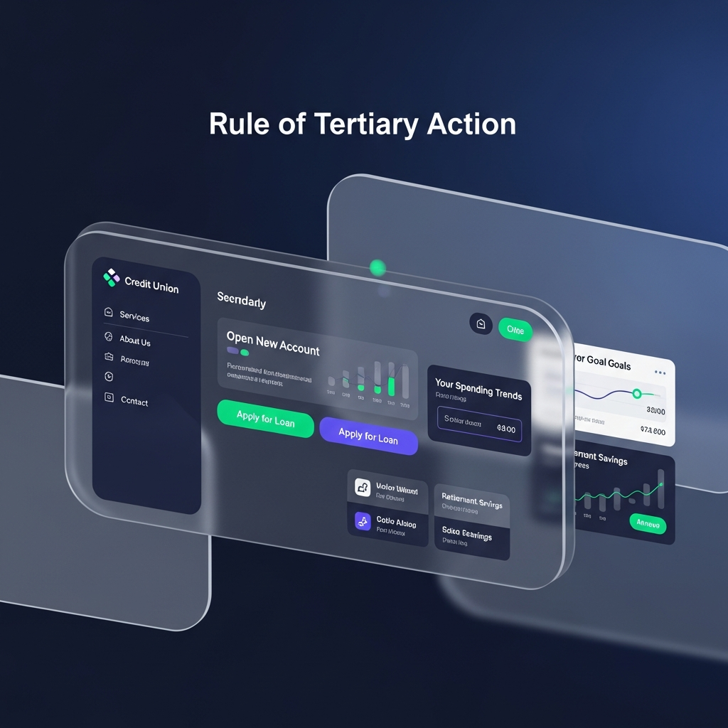 Futuristic Credit Union Digital Branch Interface showing Rule of Tertiary Action