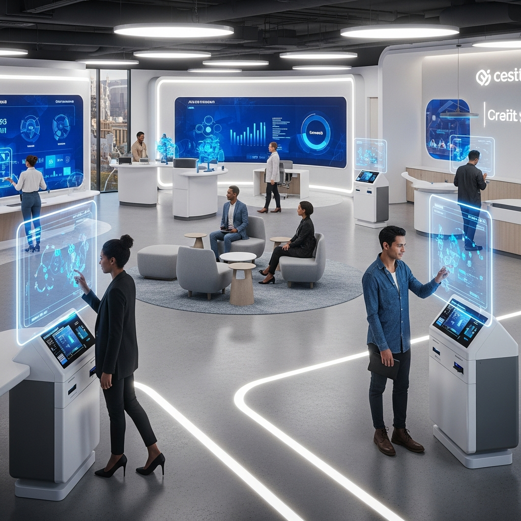 Futuristic 2026 Credit Union Digital Interface showing high-end accessibility features and Refractive Tokens