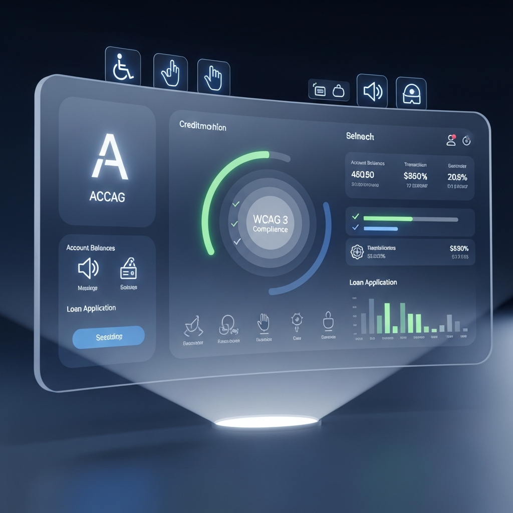 Futuristic Credit Union Digital Accessibility Visualization showing glowing inclusion icons