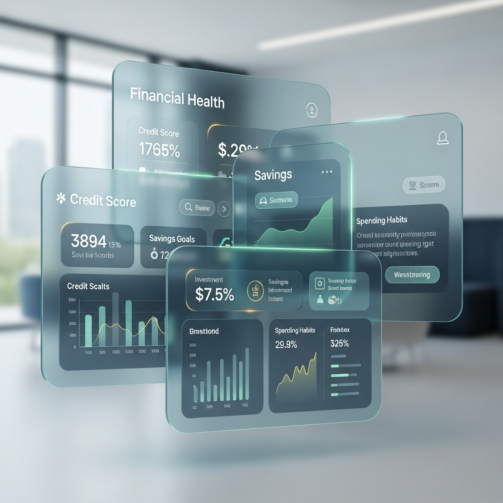 Advanced financial health dashboard for credit unions featuring AI-driven predictive insights and 3D charts.