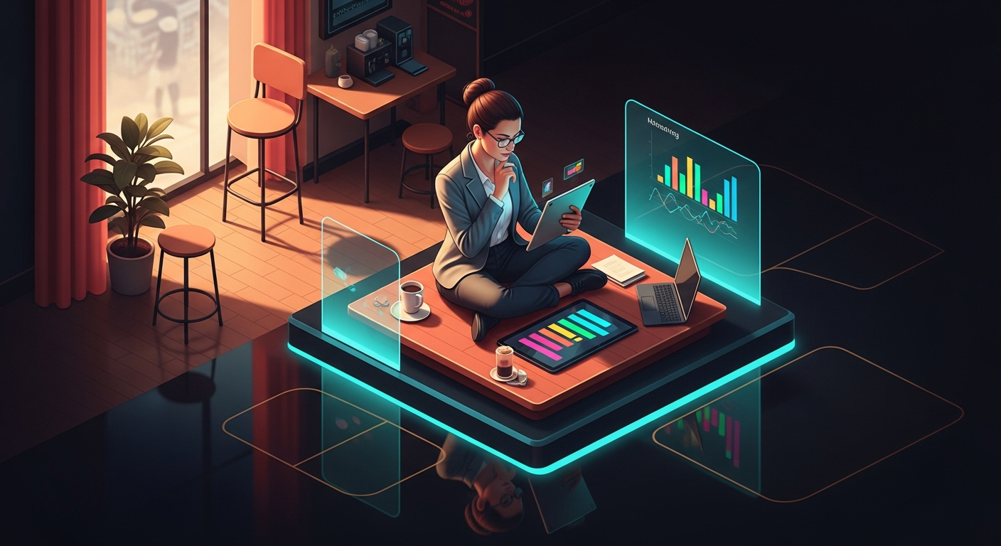 Marketing professional reviewing content analytics on tablet