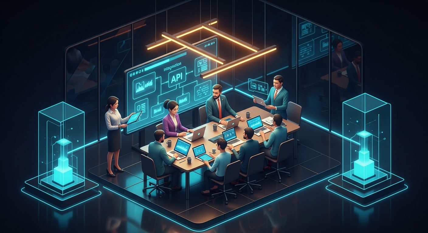 Cross-functional teams collaborate on API integrations that connect fintech capabilities to credit union cores.