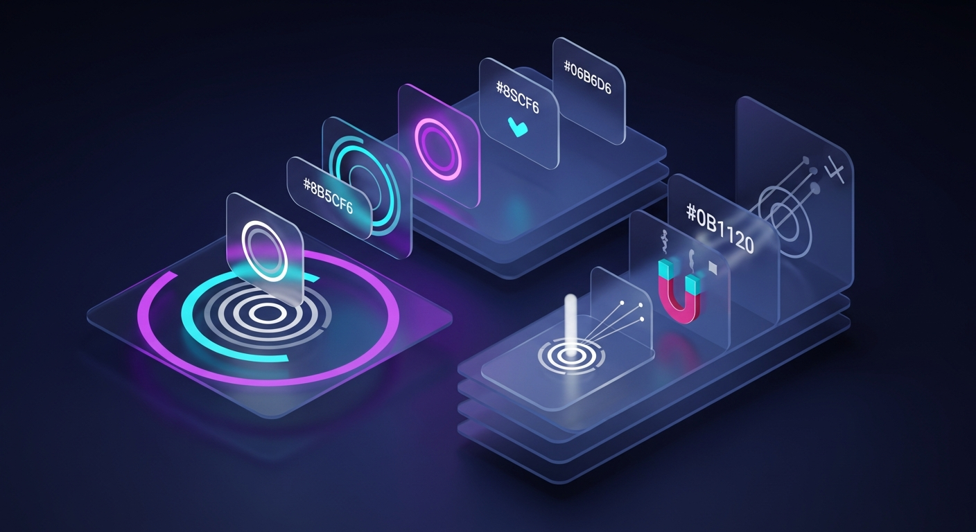 Crystalline interface design showing micro-interaction feedback patterns with cascading progress indicators and animated button states in translucent glass