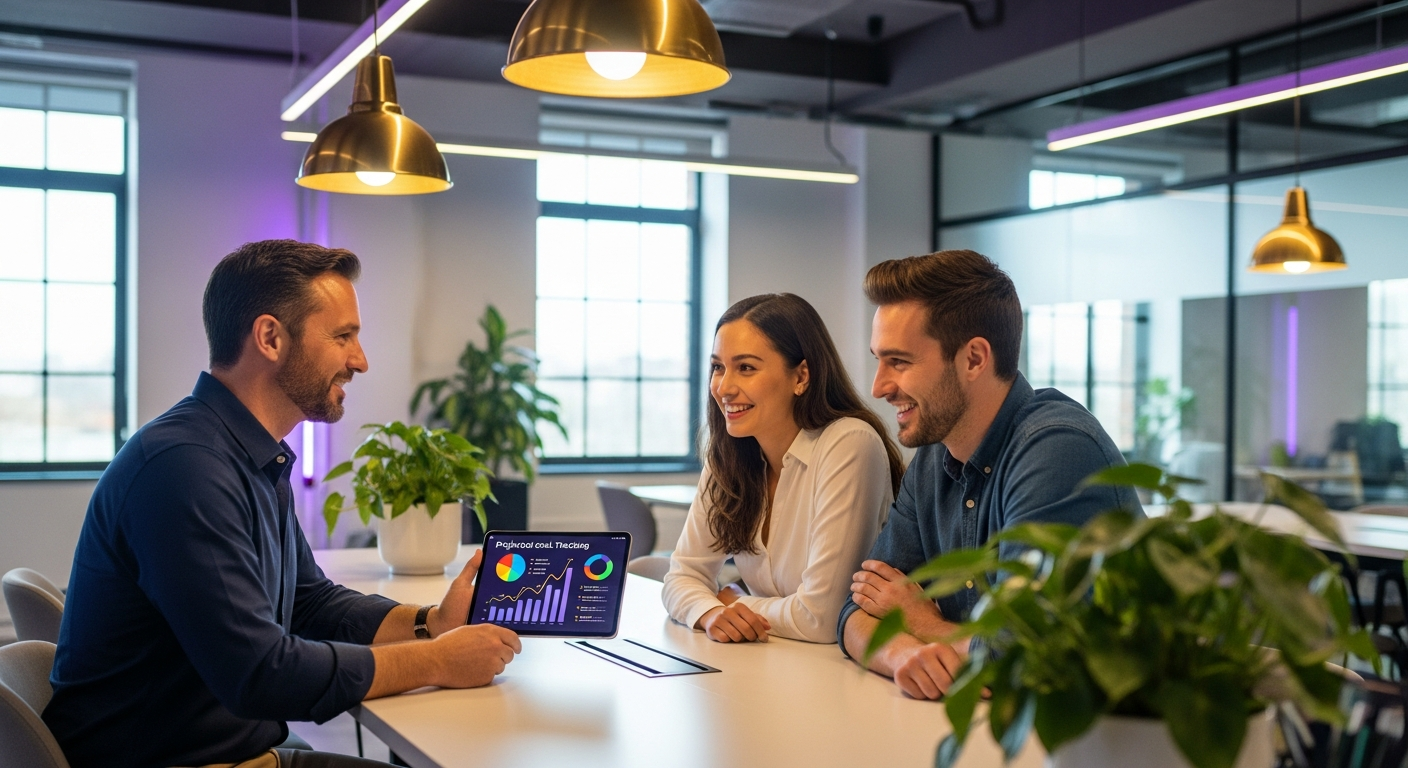 Financial coach helping credit union members set up goal tracking on a financial wellness platform