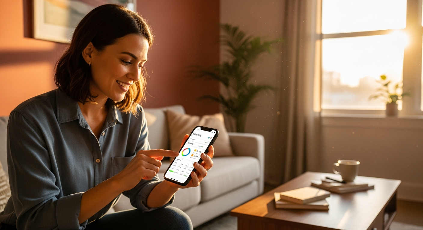 Credit union member using a financial wellness platform budgeting app on smartphone
