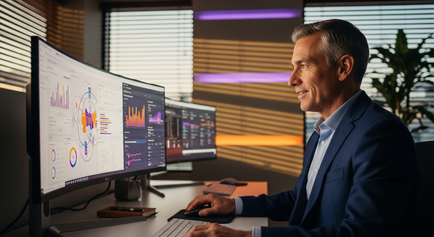 Credit union content marketing - Credit union executive reviewing member engagement analytics and digital marketing performance dashboard