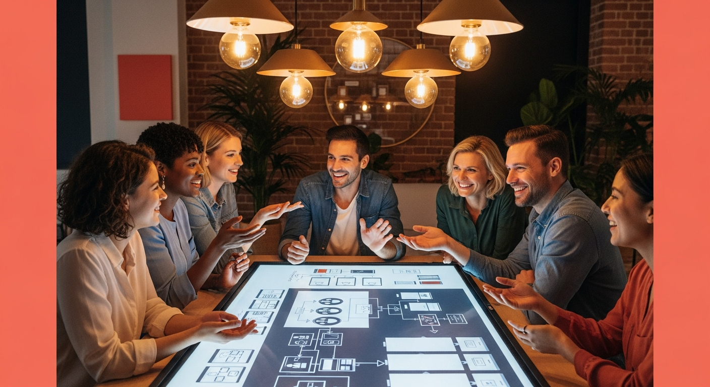 Design team collaborating on flow-optimized user interface prototypes