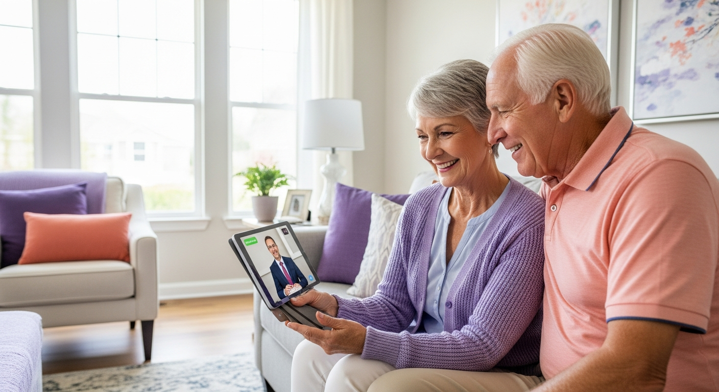 Senior couple building digital trust with credit union video banking