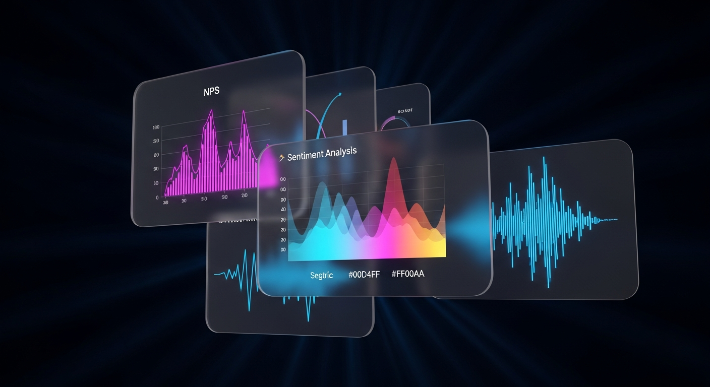 Digital analytics dashboard visualization showing member feedback data, survey responses, and NPS score tracking for credit union website optimization