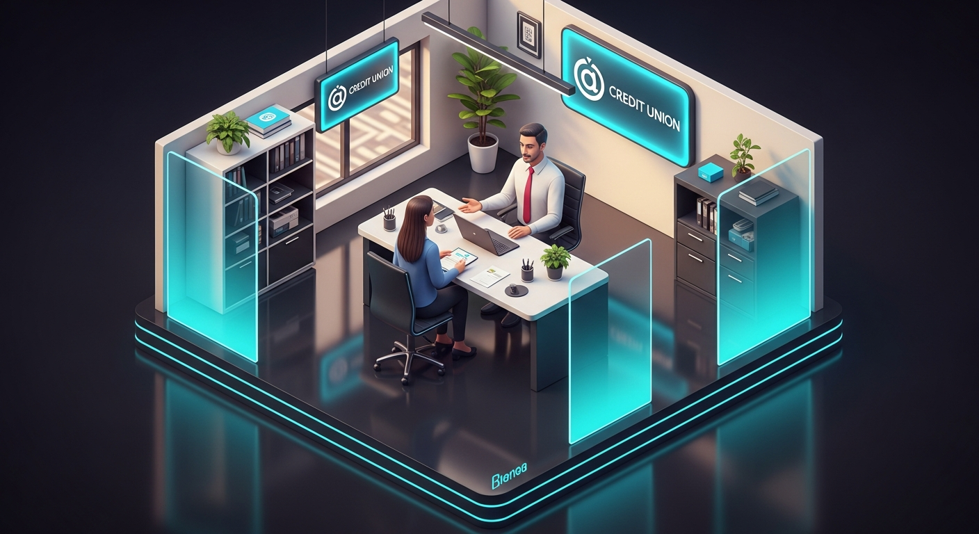 Credit union professional consulting with a member at a modern office workspace