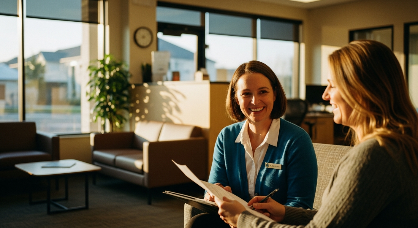 credit union personalization - Credit union professional helping a member understand personalized digital banking options