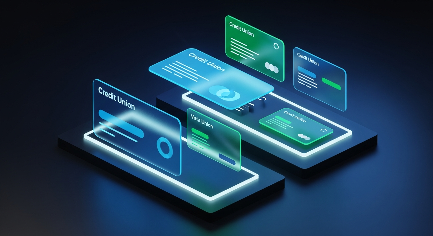 Credit union member accessing mobile banking on a smartphone in dark mode at night