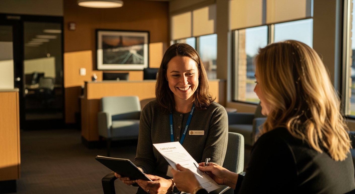 Credit union professional helping a member explore personalized digital banking options on a tablet
