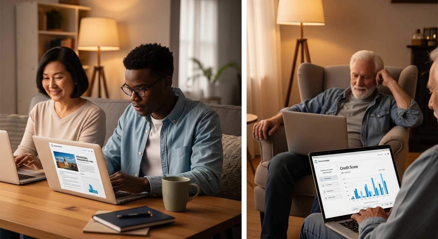 Credit union member accessing financial wellness tools and educational resources from home