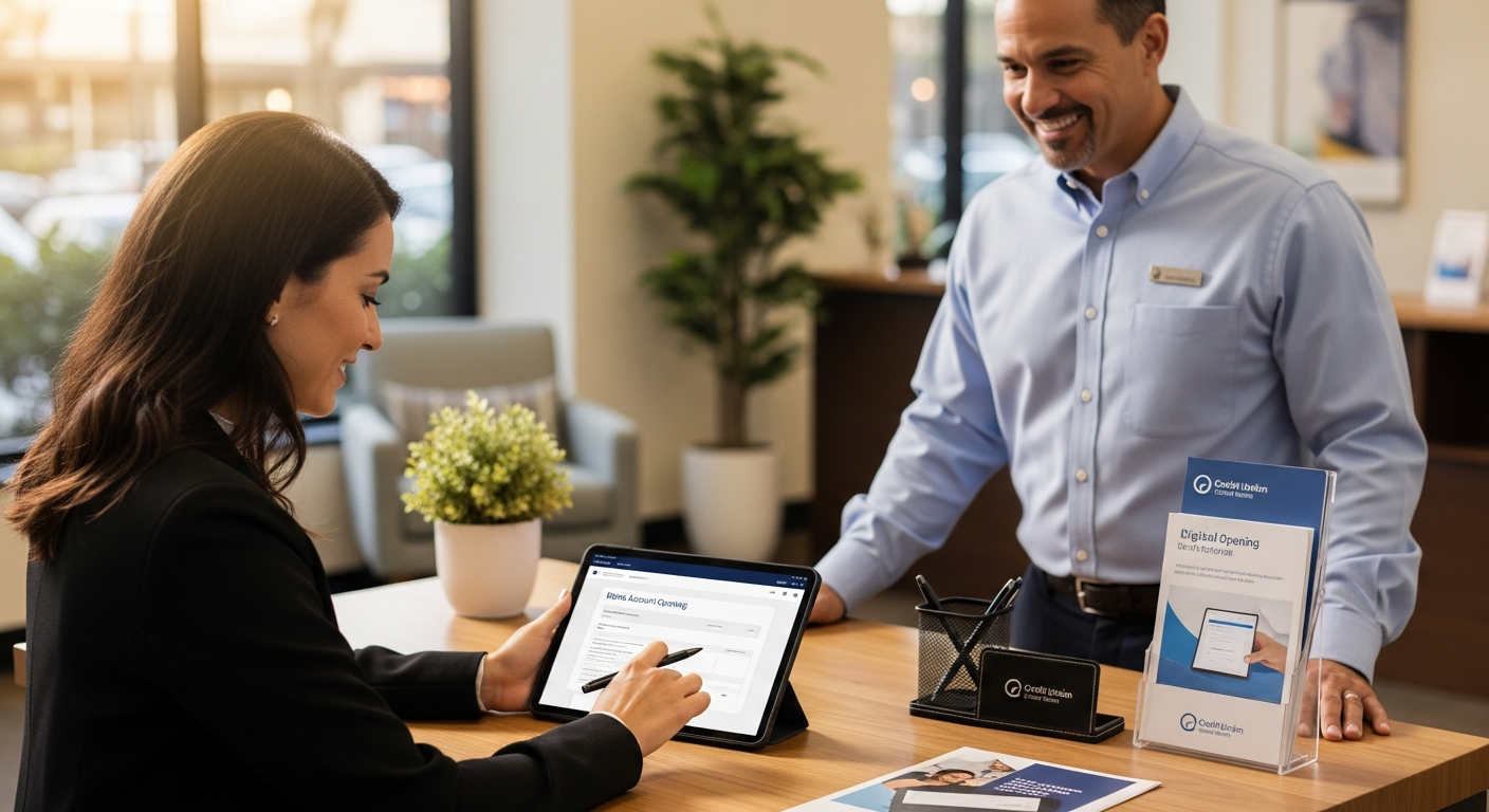 credit union member welcome journey timeline with engagement milestones and product adoption tracking