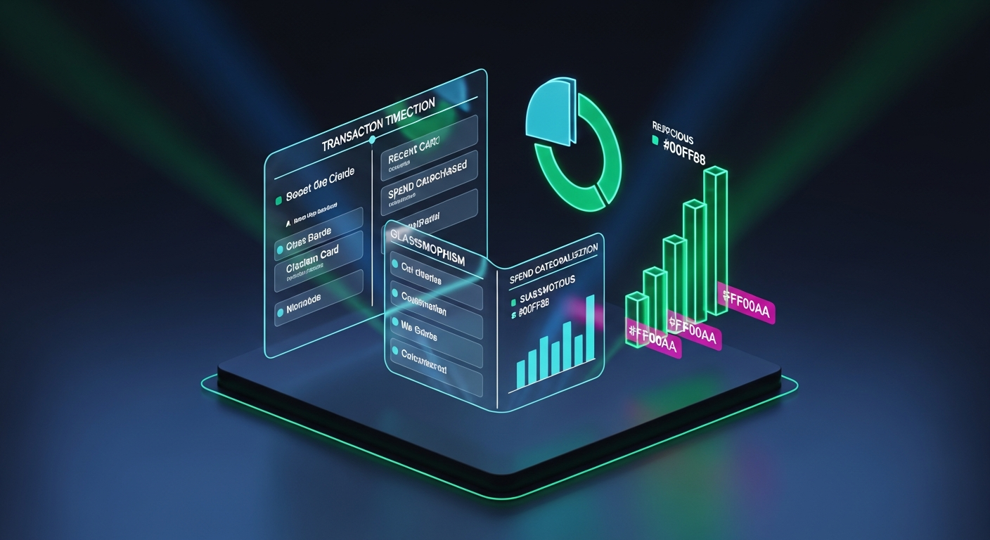 Credit union member viewing card transaction history and spending categories on mobile banking dashboard
