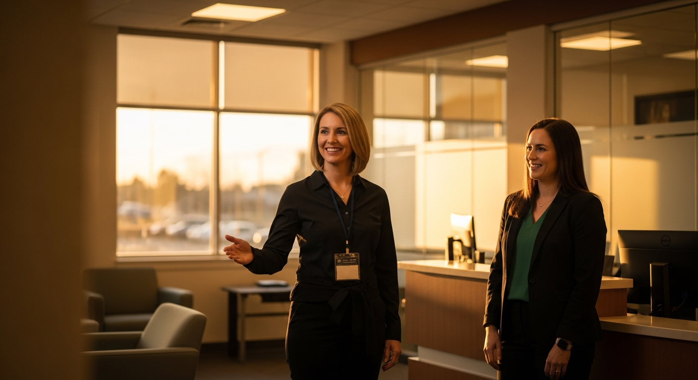 credit union digital - Credit union professional reviewing a maturity model assessment chart in a modern office with warm natural light and professional workspace