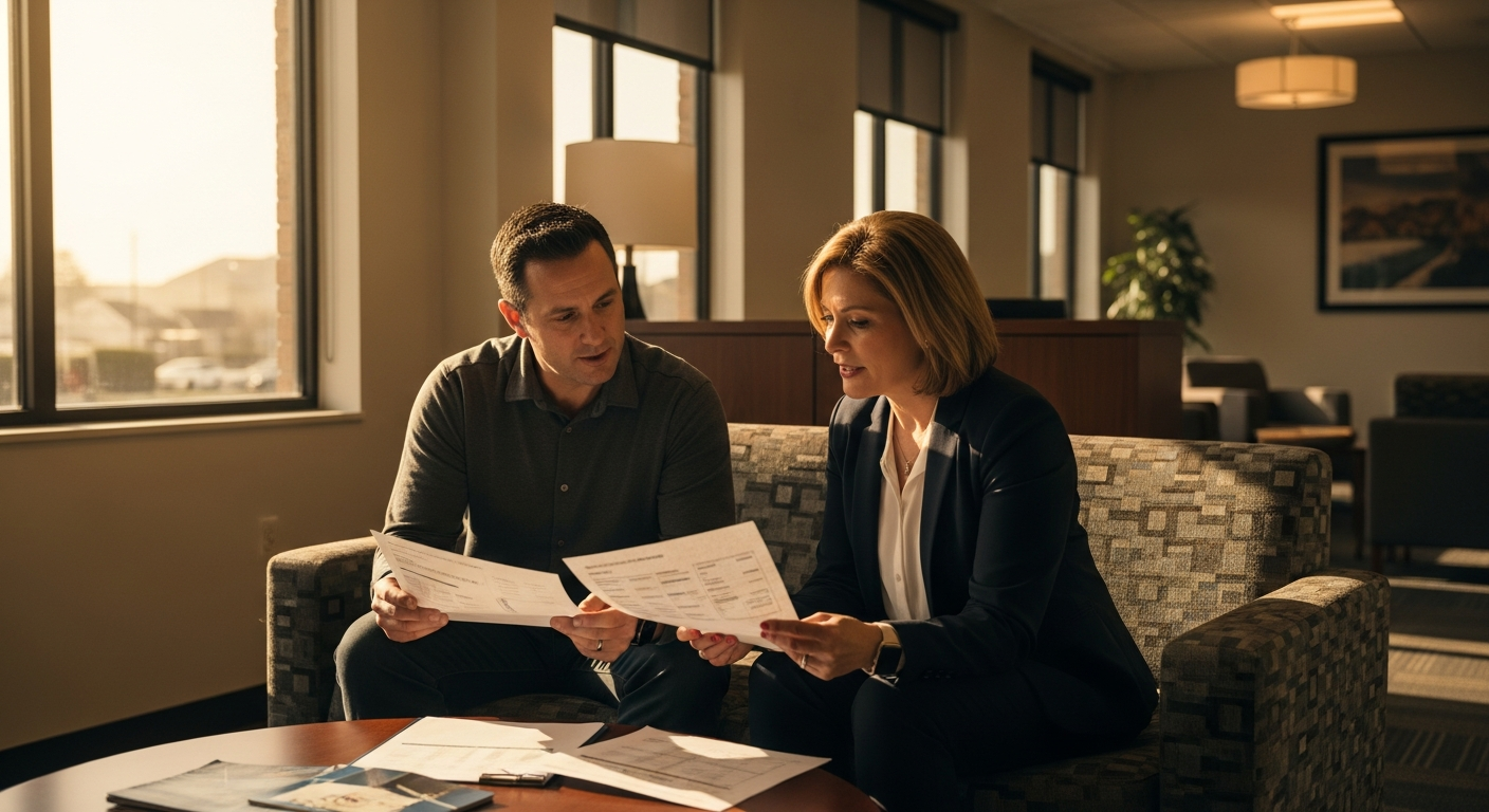 credit union member retention personalization - Credit union professionals analyzing member retention data and personalized portal analytics reports in a warm community room