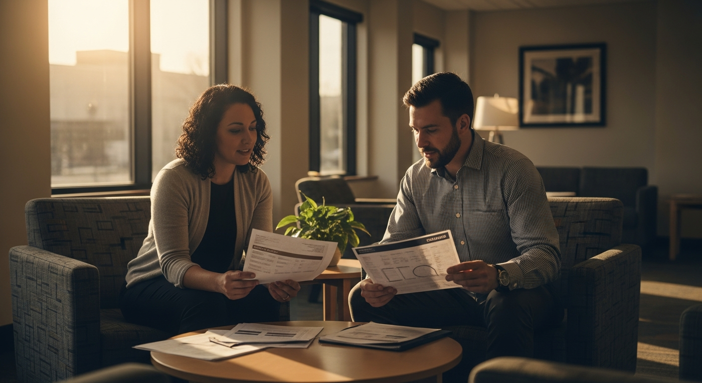credit union member portal privacy - Two credit union team members collaborating on data-driven member experience strategy