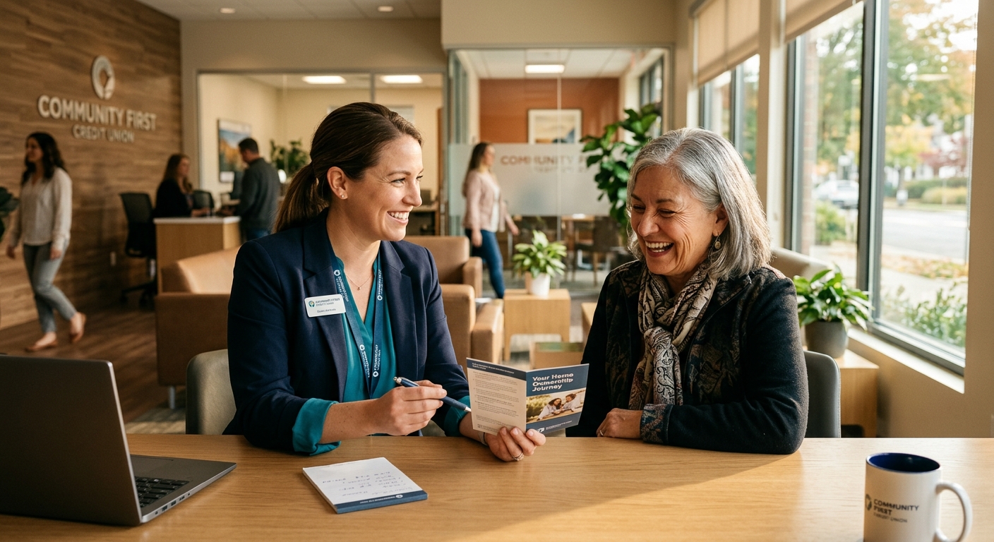 credit union website - Credit union professional reviewing account opening communication analytics on a dashboard with SMS, email, and push notification metrics displayed