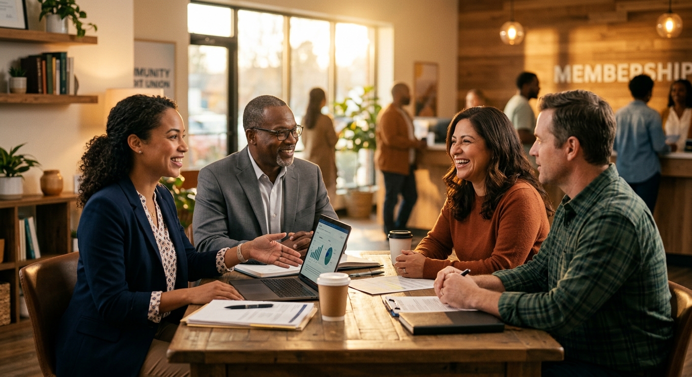 Credit union advisor reviewing self-employed member income documentation during a personalized portal consultation session